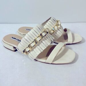 Karl Lagerfeld Athens Sandals Fringe Gold Chain Ivory Size 6.5